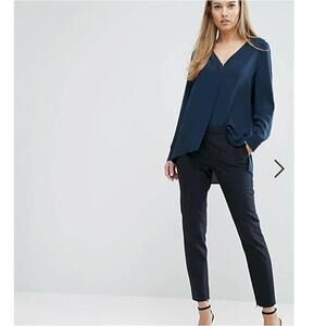 Vince Blouse Tunic Top Women XXS 2XS V-neck Pleat Front Long Sleeve Navy Blue